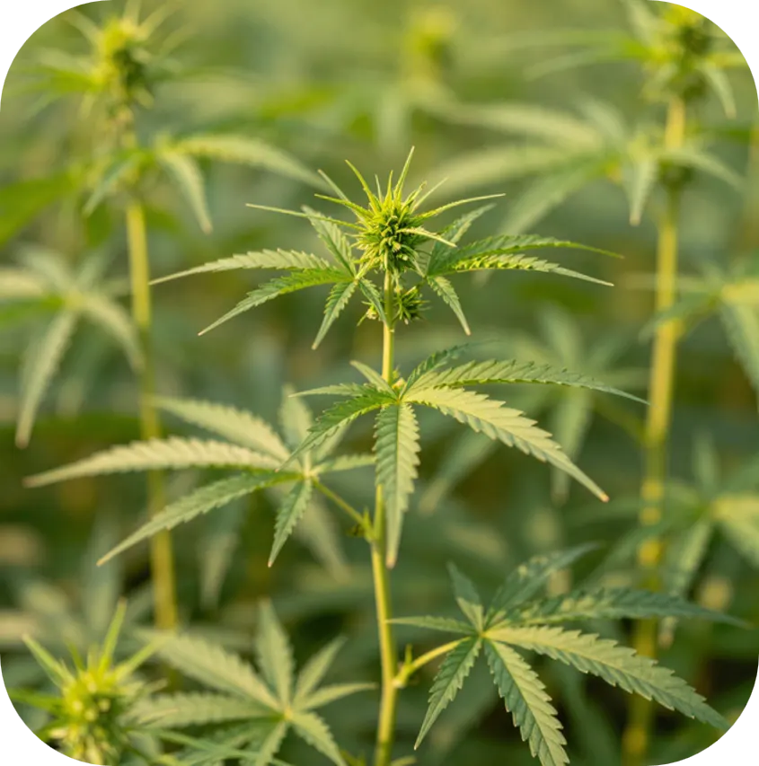 The image shows a Cannabis sativa plant, commonly known as marijuana, hemp, or ganja (गाँजा in Nepali)